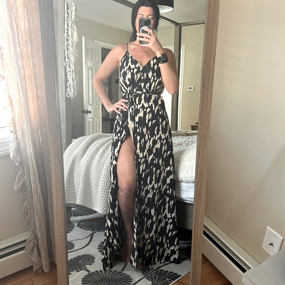 Black, tan and white dress